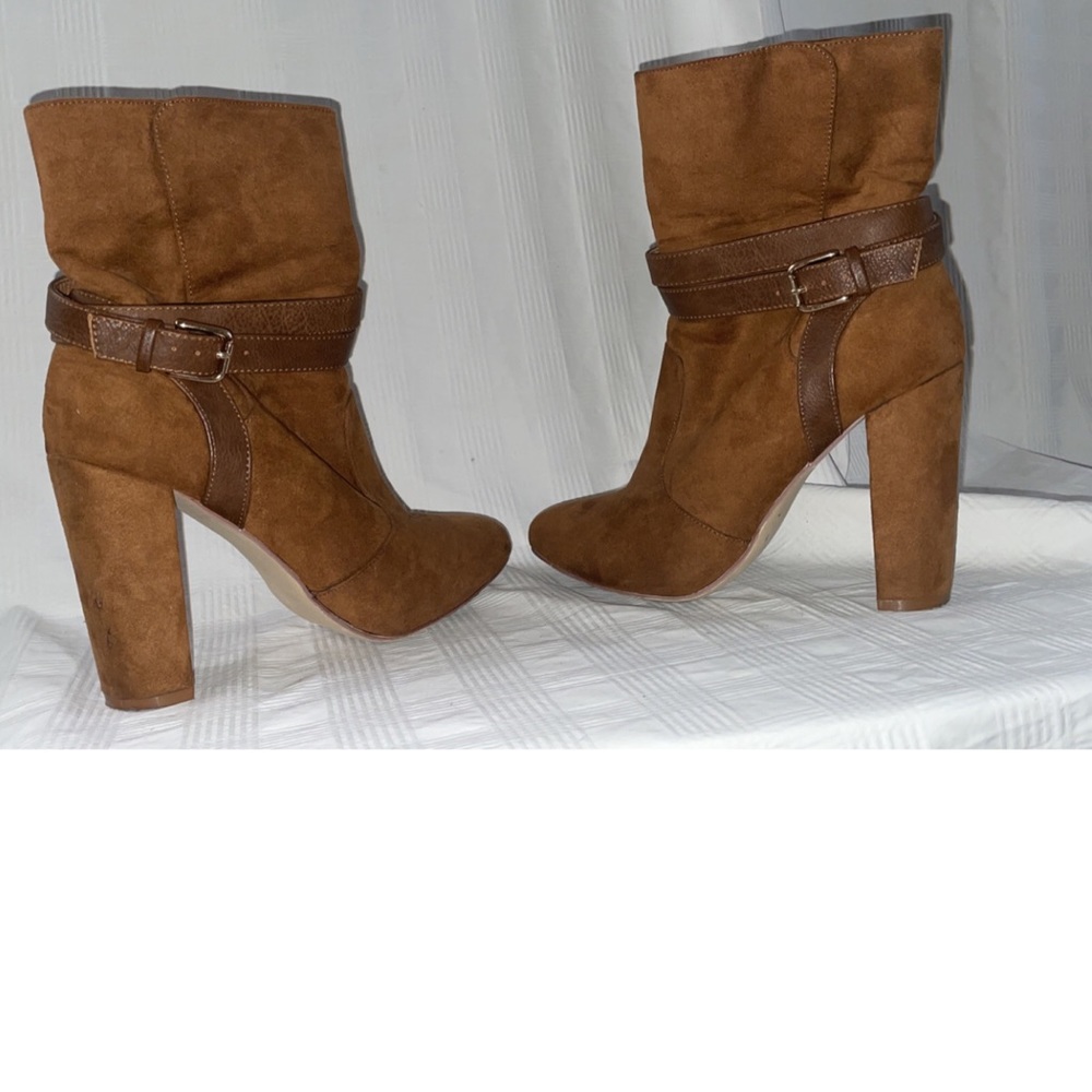 JustFab Brown Vegan Suede Boots, Size 7.5